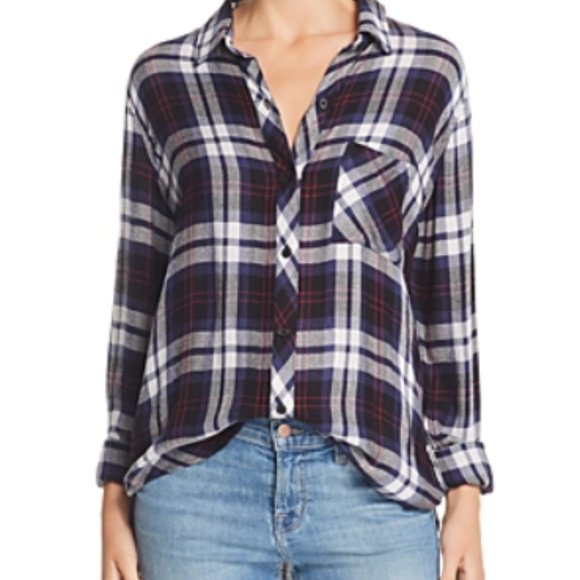 Rails Hunter Plaid Flannel Button-Down Shirt Navy Pink - Picture 1 of 10
